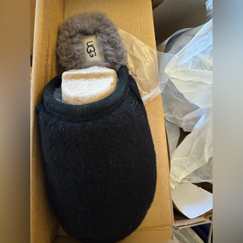 NIB UGG WOMEN'S FLUFFETTE SHEARLING SLIP SLIPPERS - Black
